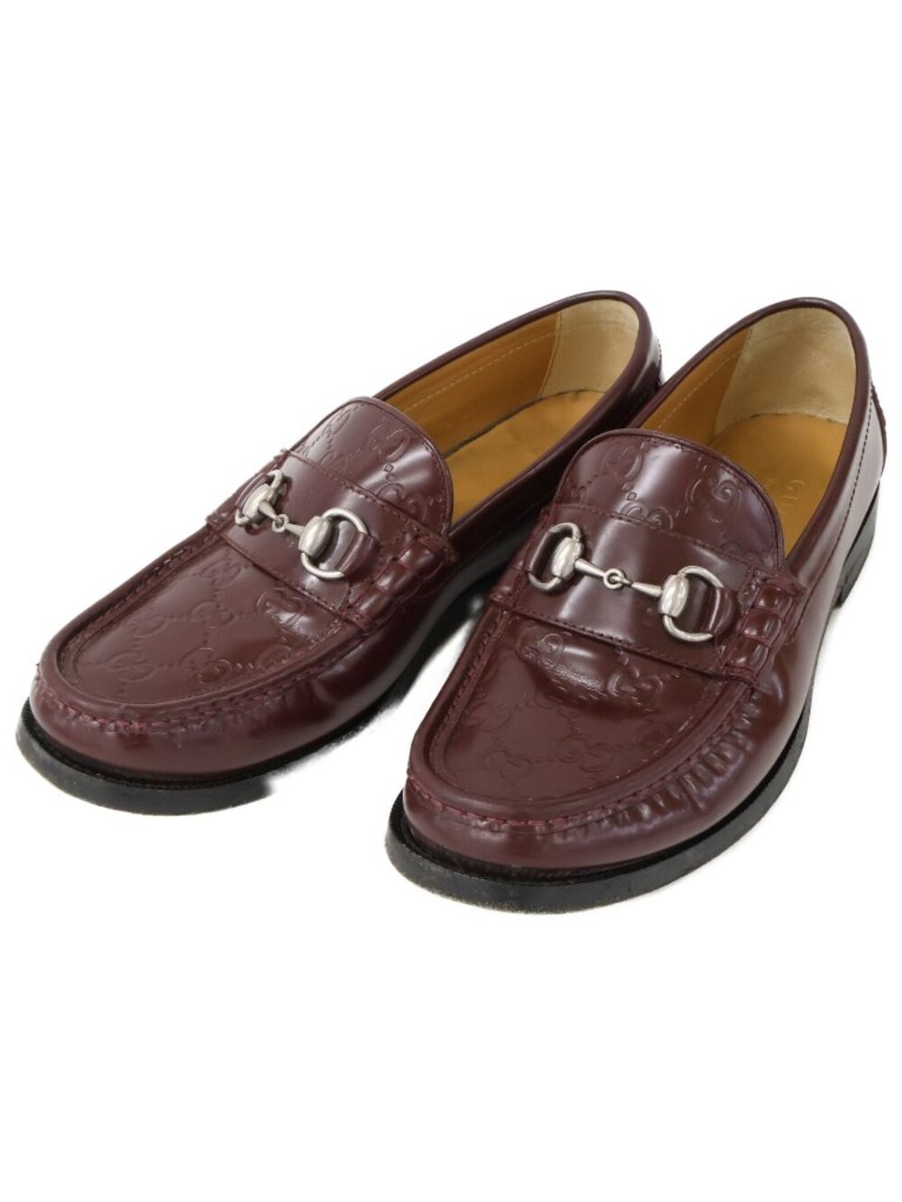 Gucci GG Pattern Leather Horsebit Loafers 7.5